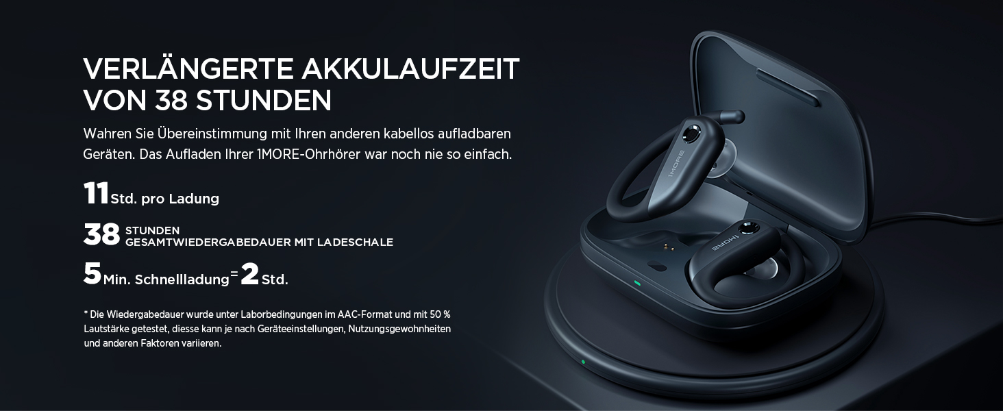 1MORE Fit S50: Бездротові навушники-вкладки для спорту з мікрофоном, Bluetooth 5.3, ENC шумозаглушення, IPX7, 38 годин роботи, швидка зарядка (Чорний)