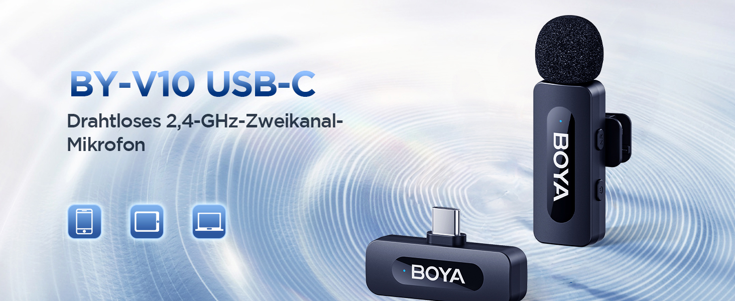 Мікрофон BOYA BY-V10 USB-C: Бездротовий мініатюрний мікрофон з шумозаглушенням для Android, смартфонів, ноутбуків, YouTube, подкастів, Facebook, Vlogging