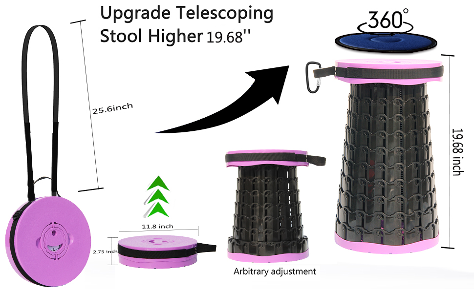 Складаний стілець Alevmoom з подушкою, телескопічний, 50см, 450кг, для кемпінгу та риболовлі (Новий фіолетовий)