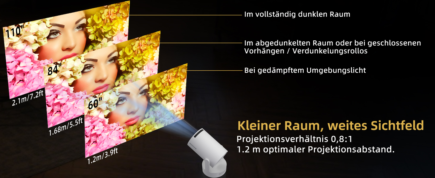 Beautiebeam Beamer: Міні проектор 4K з підтримкою 1080P, Android 11, Bluetooth 5.0, Wi-Fi 6, Автоматична корекція трапеції, для дому та на відкритому повітрі