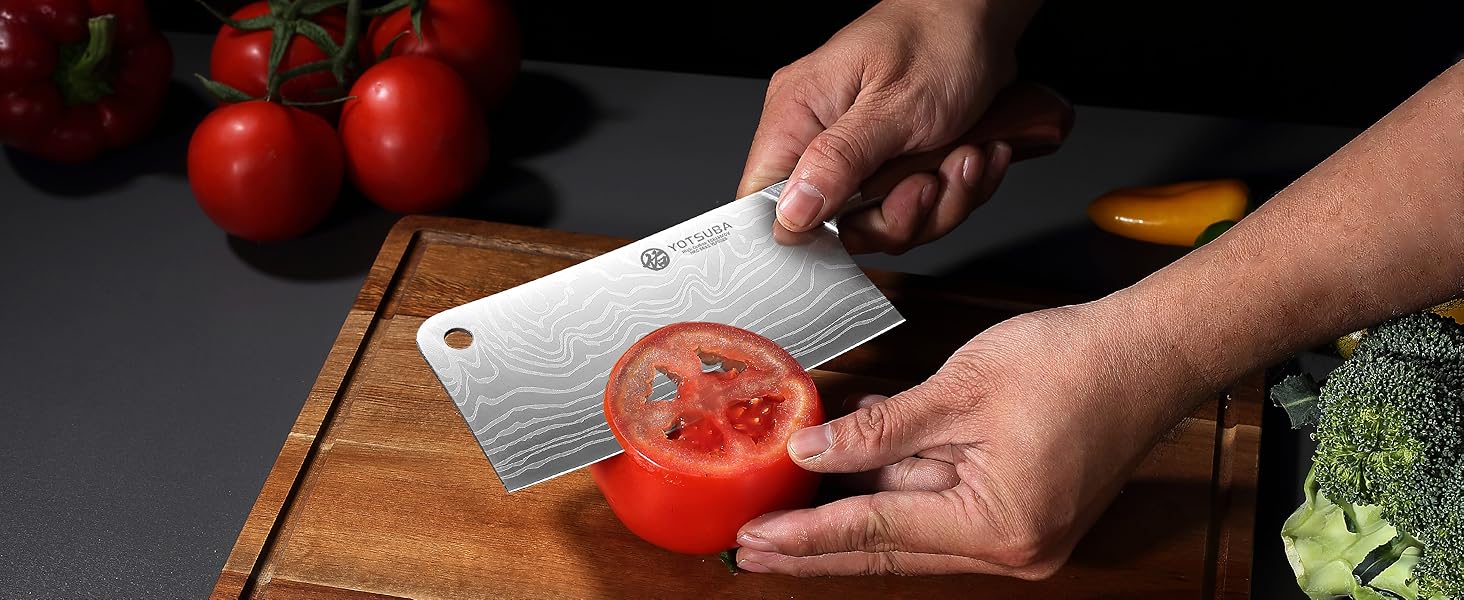 Кухонний ніж YOTSUBA Hackmesser 18 см: професійний кухонний тесак для м'яса та овочів з ергономічною ручкою Pakkawood