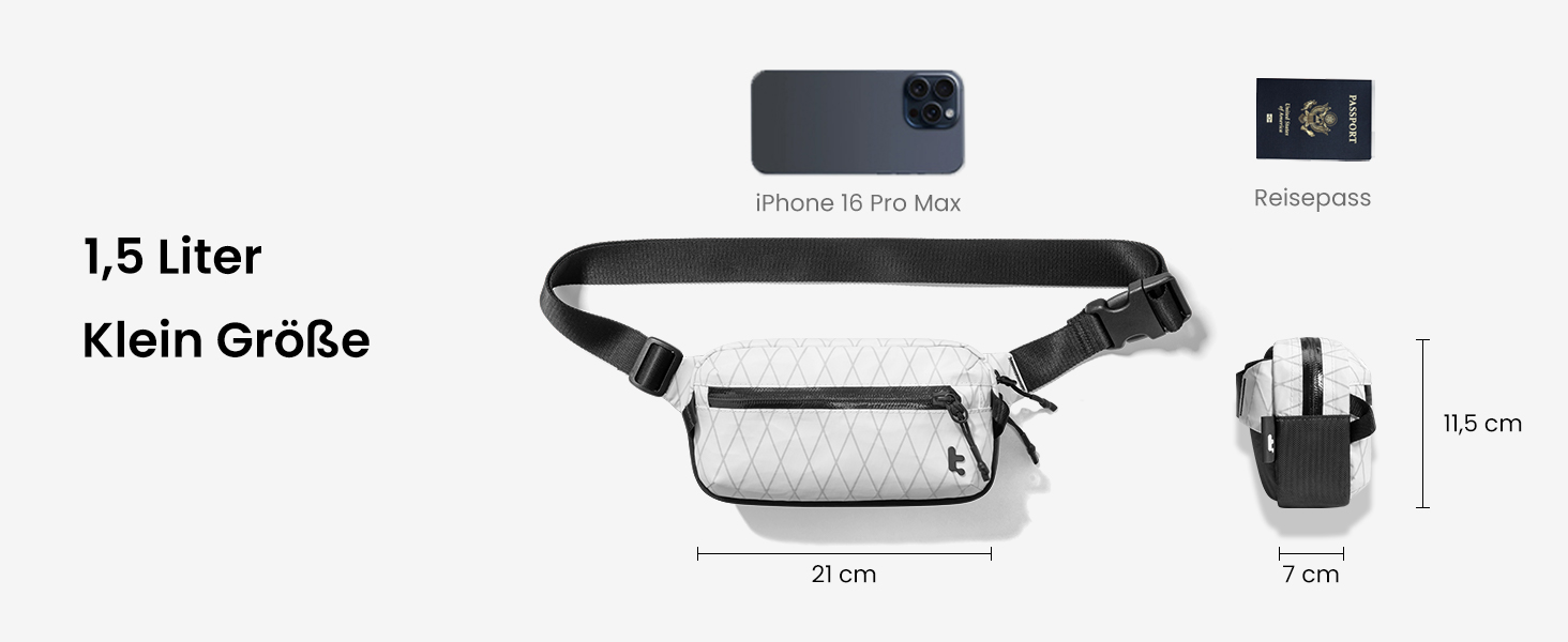 tomtoc X-Pac нагрудна сумка для чоловіків та жінок, 1,5 л, білий колір. RFID захист, для подорожей, повсякденного використання.