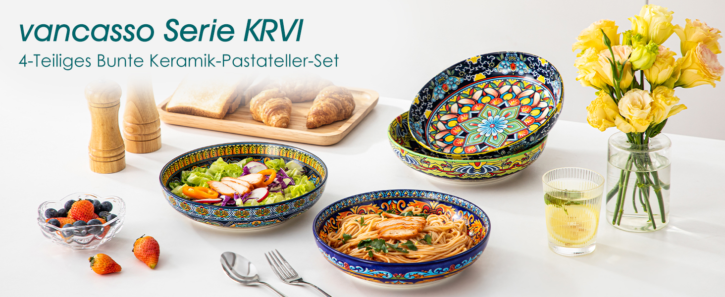 Набір супових тарілок Vancasso (6 шт) з порцеляни, 840 мл – для супу, салату, рамену, мюслі, пасти та десерту