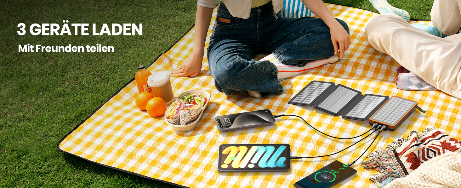 Портативний сонячний павербанк A ADDTOP 25000 mAh з 4 сонячними панелями, 3.0A, для смартфонів та планшетів