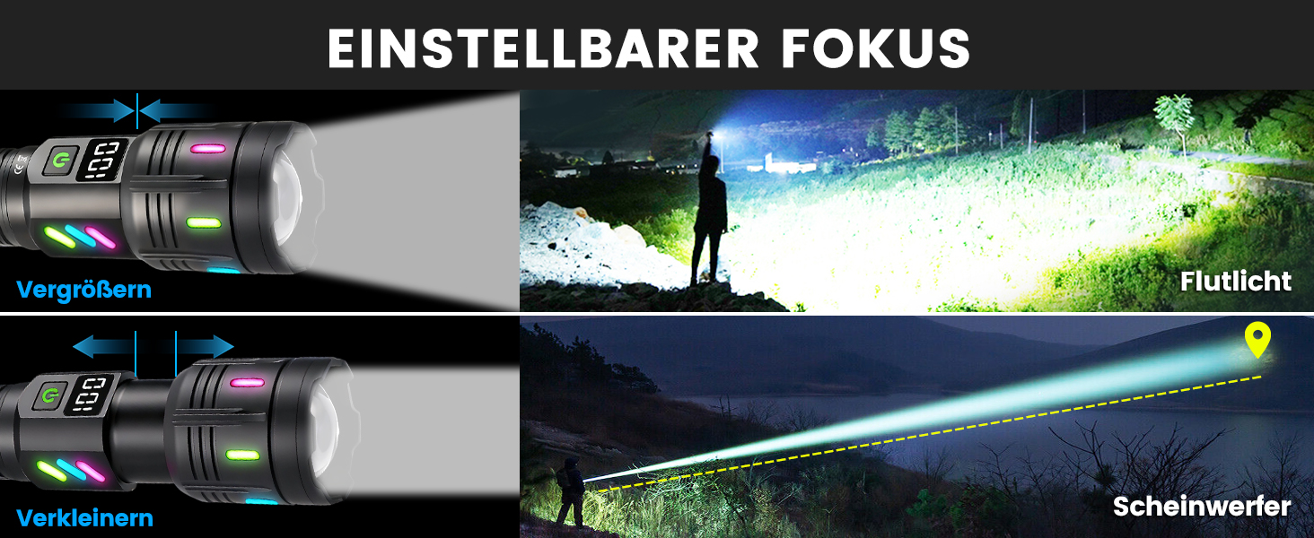 Ліхтар LED VASTFIRE 500000 люменів, тактичний, перезаряджається USB, водонепроникний, для кемпінгу, туризму, активного відпочинку, надпотужний, чорний