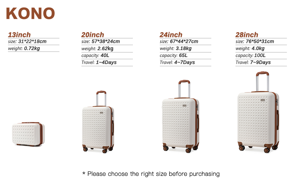 Чемодан-тележка KONO з жорсткою оболонкою, 76 см, 100 л, білий