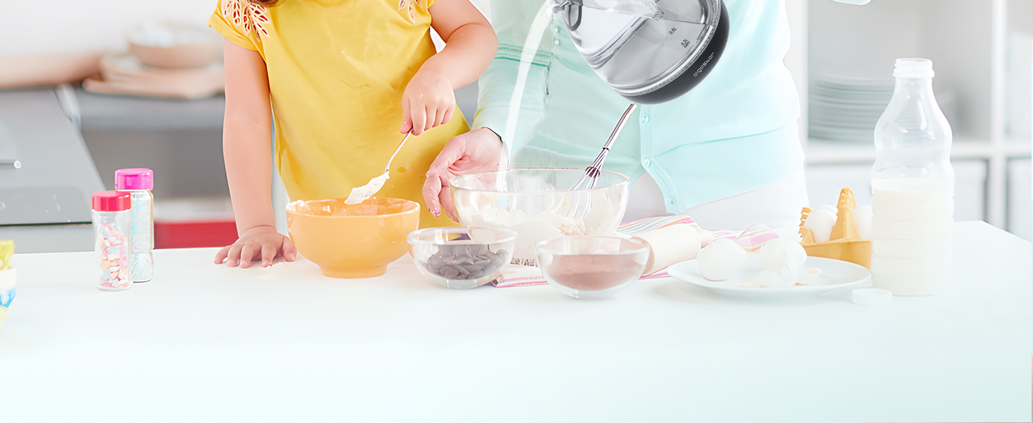 Електричний чайник Aigostar Elfin 1 л, 2200W, з LED-підсвічуванням, з боросилікатного скла, міні-чайник для дому, офісу, гуртожитку, BPA Free, чорний