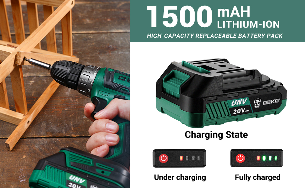Акумуляторний шуруповерт-дрель DEKOPRO 20V 30 предметів: комплект з аксесуарами, 18+1 режим крутного моменту, ударний шуруповерт 40Nm, з акумулятором та зарядним пристроєм 20V