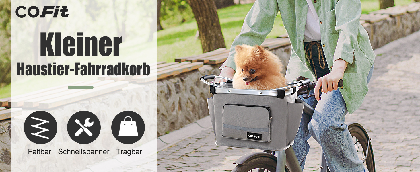 COFIT Складний велосипедний кошик, знімний багатоцільовий кошик для велосипеда, для тварин, покупок, щоденних поїздок, кемпінгу та активного відпочинку. Сірий, з бічними кишенями