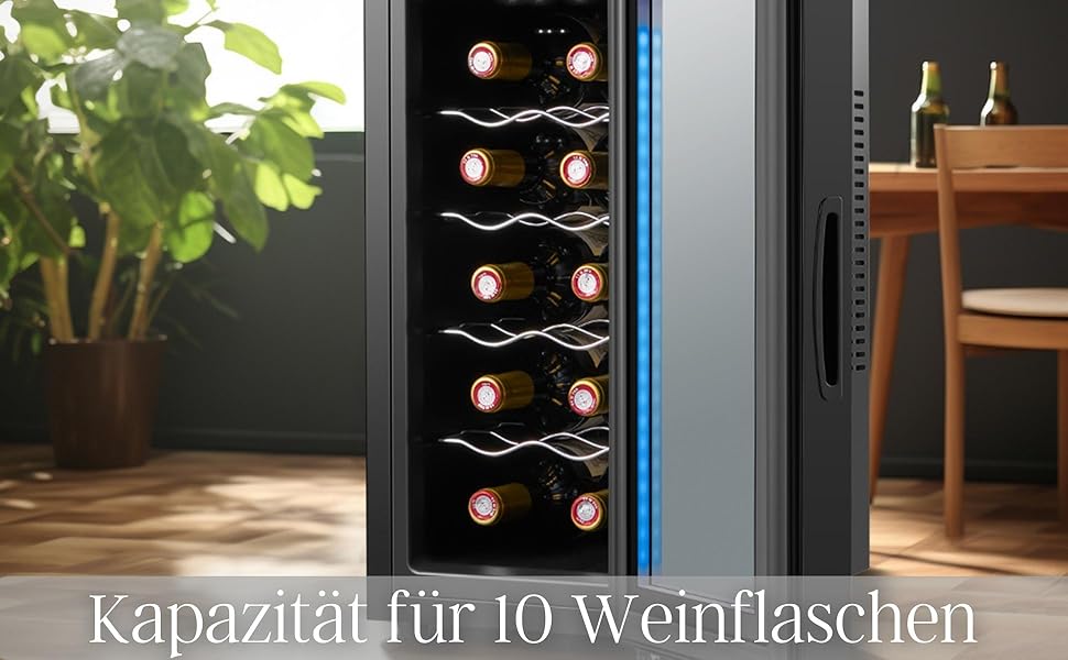 Echos 10-Bottle Wine Cooler Refrigerator - 28 Liter Capacity with LED Lighting - Mini Wine Refrigerator & Minibar with Glass Door