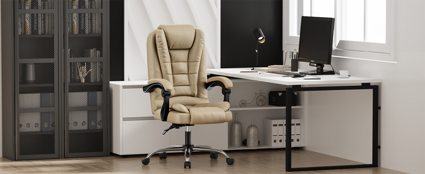 Крісло для офісу та дому Naspiro Chefsessel: ергономічне, з високою спинкою, регульоване по висоті, з підлокітниками, функція нахилу, обертове, хакі (без підставки для ніг)