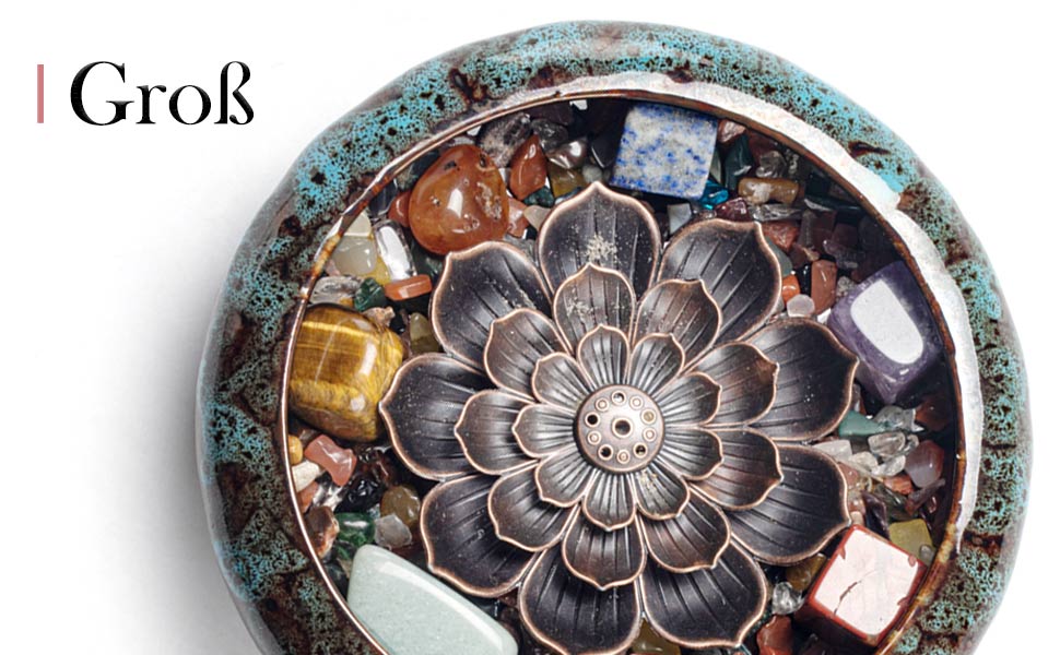 PIOSRTRR Incense Stick Holder-Lotus Incense Holder, Including Chakra Stones