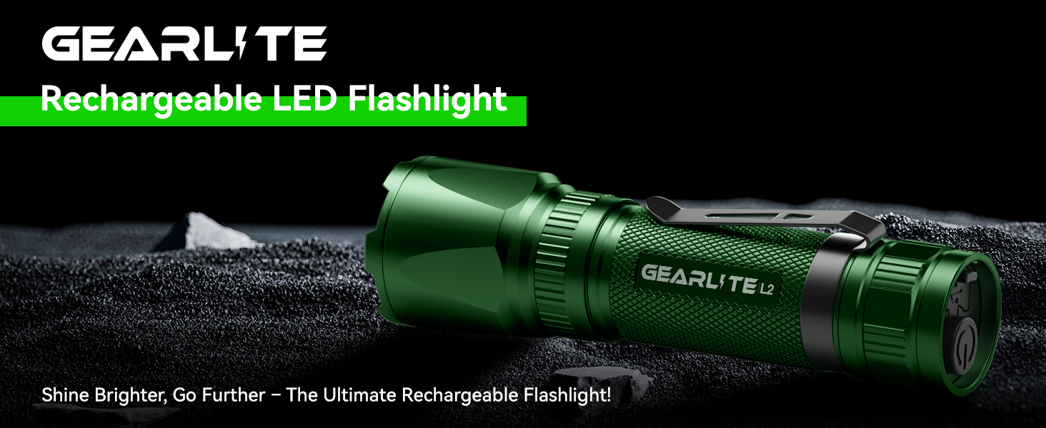 Тактичний ліхтарик Gearlite: перезарядна LED лампа 3000 люмен з зумом, 3 режими, водонепроникний IP65, для кемпінгу, риболовлі, тактики