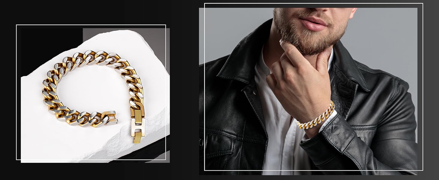 Чоловічий браслет-ланцюжок Kubanisches Gliederkettenarmband LUCKY2+7: срібло, чорний, нержавіюча сталь