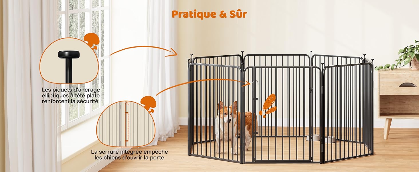 Вольєр для цуценят Yaheetech 24-секційний з замком, тихі труби, захист для підлоги, посилені металеві дроти, 80 см, для квартири та саду