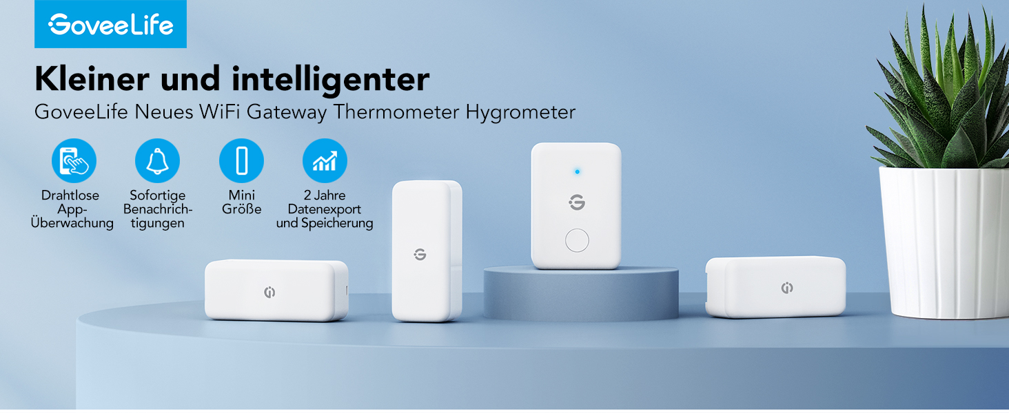 GoveeLife Wi-Fi гігрометр-термометр для приміщень, 3 шт. Смарт датчик температури та вологості з додатком, збереженням даних, для теплиць, винних погребів