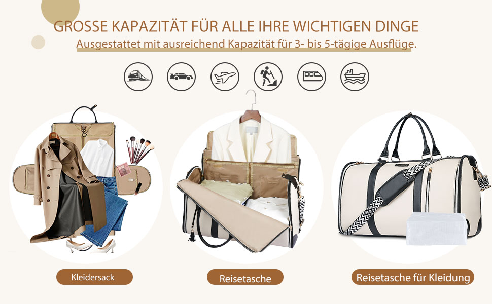 Сумка-органайзер для подорожей 50 л, 2-в-1: сумка та водонепроникне взуття з антизминальним системою для жінок та чоловіків – ідеально для ділових поїздок та відпочинку (Бежевий)