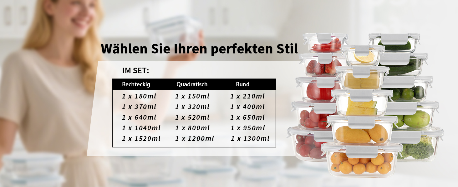 Набір скляних контейнерів для зберігання їжі з кришками з преміум-пластику, 10 шт., блакитні