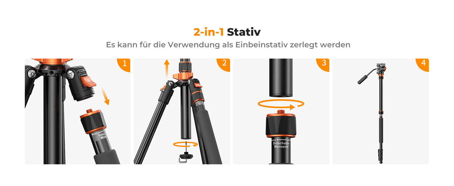 Штатив K&F Concept T254A7+BH-28L для камери: професійний, 230см, з рідинною головкою
