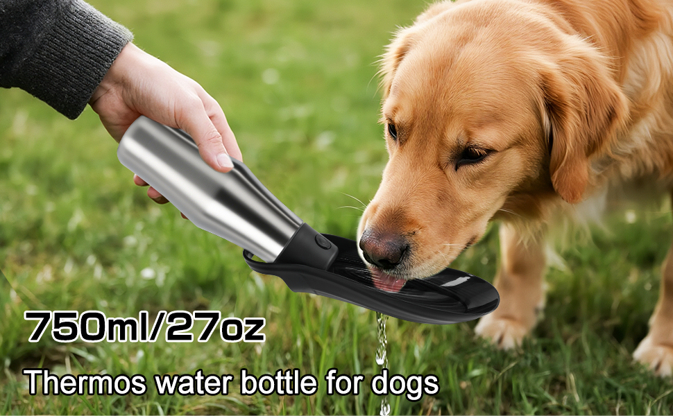 Водяна пляшка для собак на прогулянці: не протікає, з нержавіючої сталі, 750 мл (Чорний)