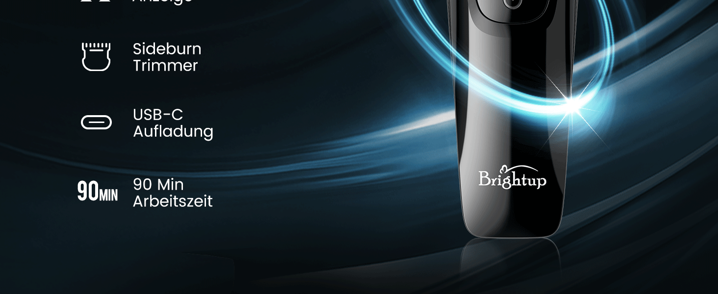 Електричний чоловічий бритва Brightup з 4D-плаваючою головкою, бездротовий LED бритва для вологого та сухого гоління, IPX6 водонепроникний, USB-C зарядка & висувний тример, захист від подорожей, глибокий чорний колір