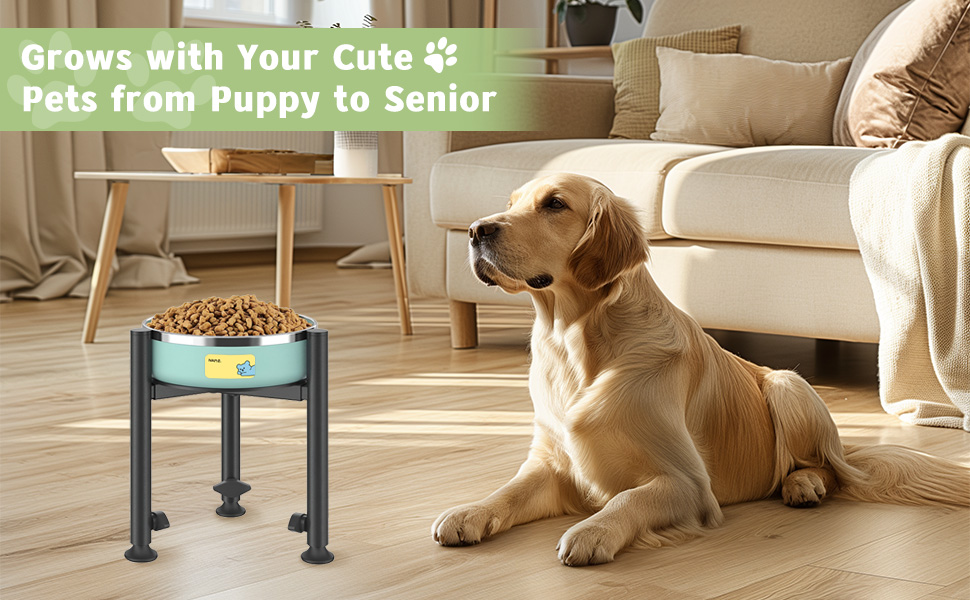 Підставка для миски для собак з принтом лапи, регульована по висоті (3 положення), металева, для маленьких, середніх та великих собак (лише підставка)