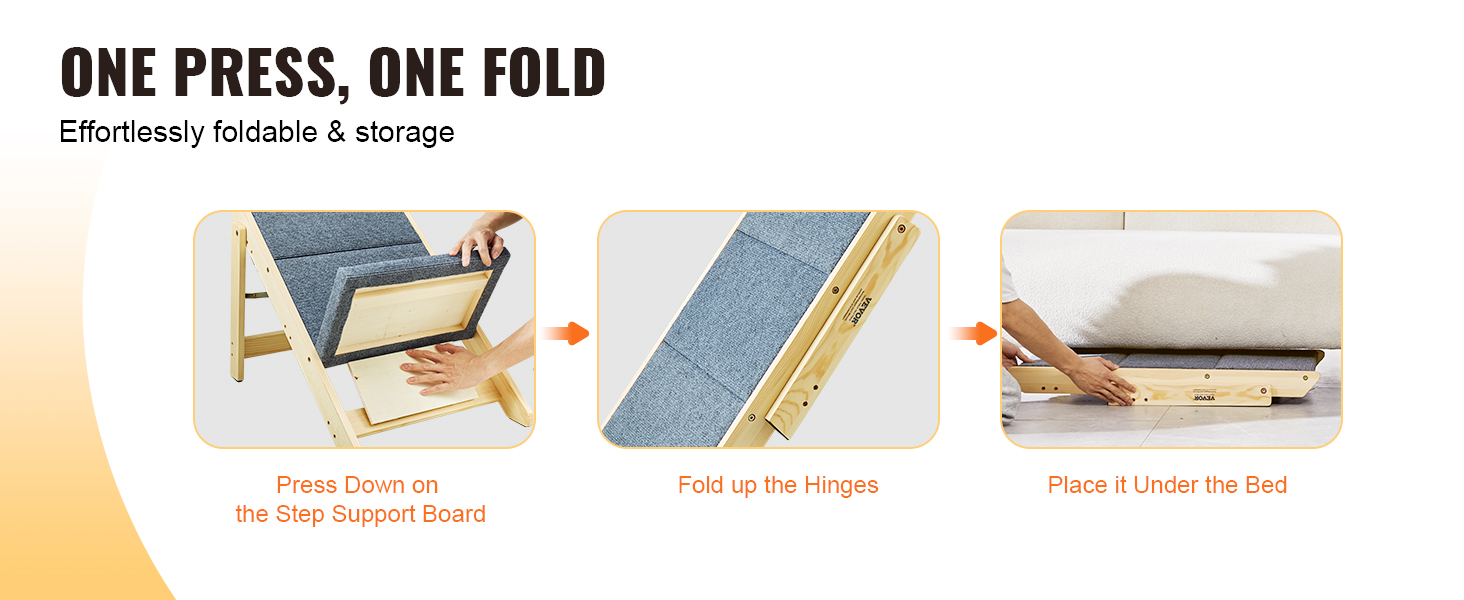 Сходи для домашніх тварин VEVOR з дерева, 2-в-1, складана, для собак та котів, для ліжка, дивану, автомобіля, 3 сходинки, до 68 кг