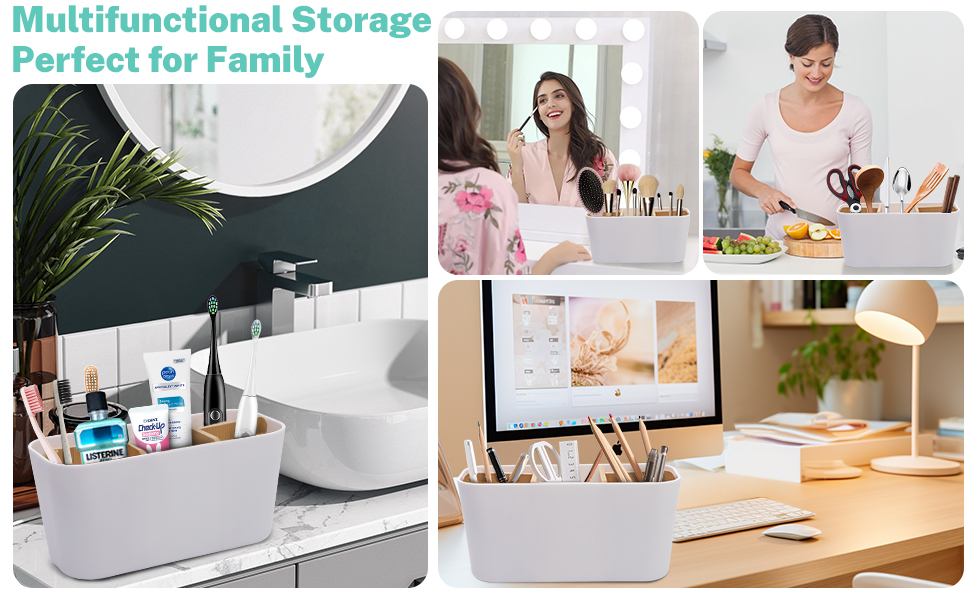 Тримач для зубних щіток з бамбуковими перегородками, органайзер для зубних щіток та пасти, для ванної кімнати, офісу, сім'ї, білий