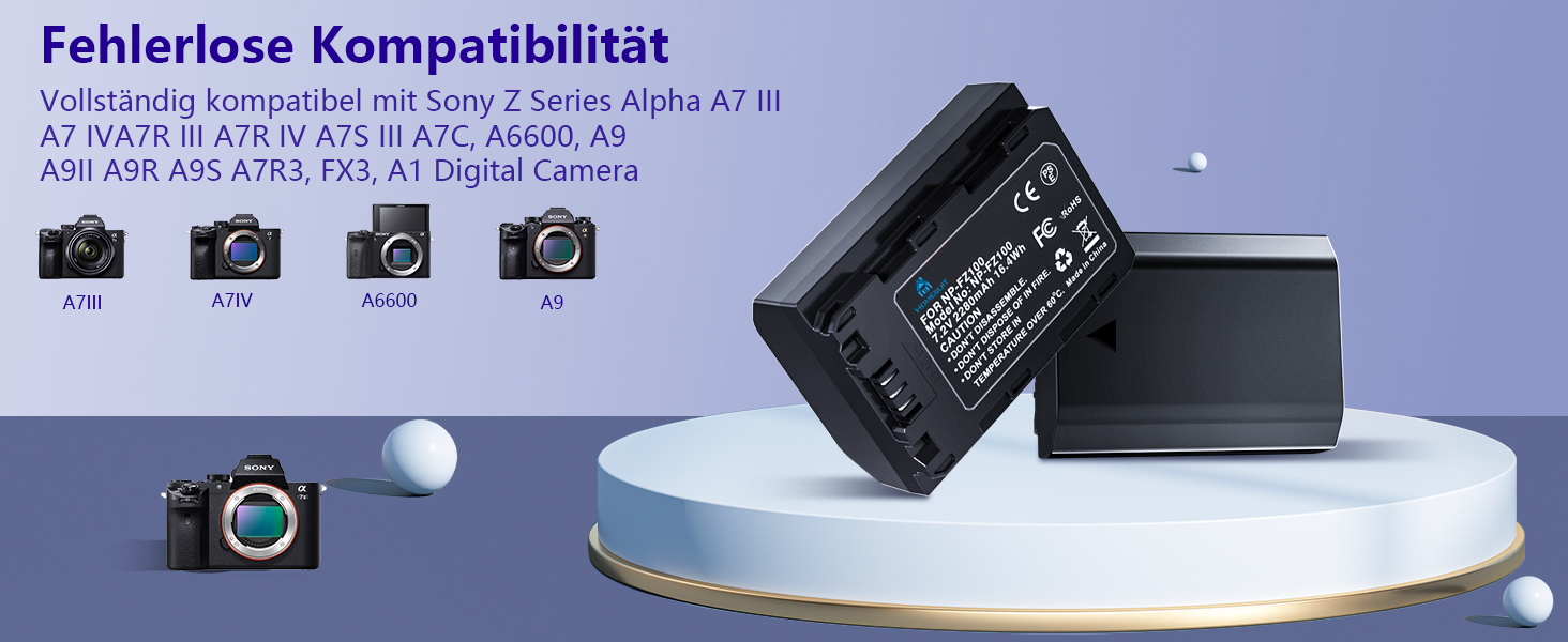 Акумулятор NP-FZ100 Homesuit 2280mAh + Двопортове зарядне пристрій LED для Sony ZV-E1, FX3, FX30, A7RIII, A7RV, A7RIV, A7SIII, A7III, A7IV, A7C, A7CII, A6600, A6700, Alpha A1, A9, A9II, A9III, 9R, A9R, 9S (2 шт.)