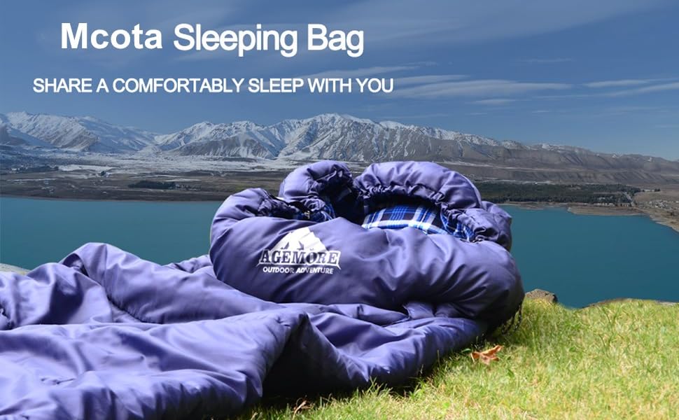 Adult Cotton Flannel Sleeping Bag - Camping, Hiking, Travel - Lightweight 3-4 Season Sleeping Bag (Blue/Blue)