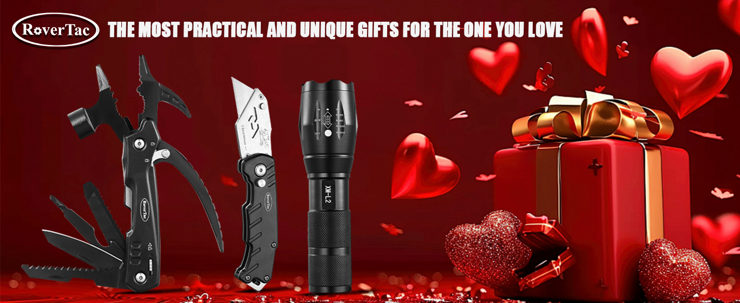 Набір інструментів RoverTac - подарунок для тата, 12-в-1 Мультитул з молотком, ліхтариком та універсальним ножем у подарунковій коробці