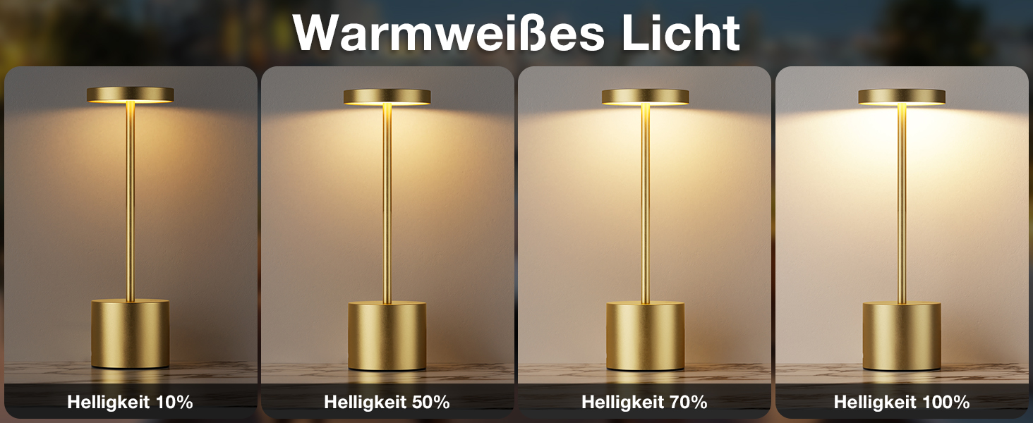 LED настільна лампа бездротова, акумуляторна, торшери з сенсорним керуванням, диммування, 3 колірні температури, регулювання яскравості, для спальні, кафе, чорний колір, 1 шт. (золота)