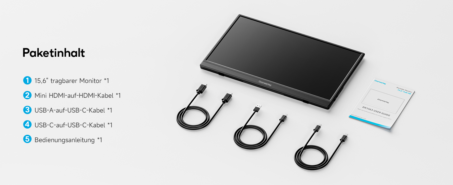 Портативний монітор 15.6 дюймів, 1080P FHD з підставкою, IPS екран з динаміками, тонкий додатковий монітор для ноутбука/ПК/Mac/PS4/Switch, USB-C/HDMI