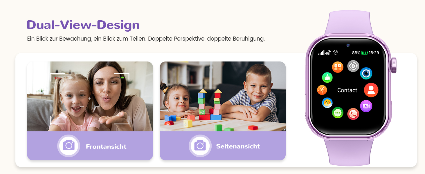 Дитячий розумний годинник зі GPS та телефоном, IP68, відеодзвінки, SOS, режим навчання, чат, SMS, ліхтарик, крокомір, будильник, годинник для дівчаток та хлопчиків, фіолетовий