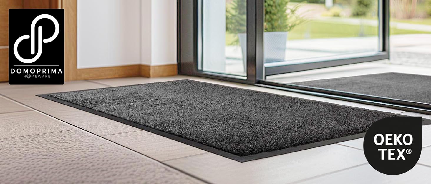 Килимок для підлоги DOMOPRIMA з мікрофібри, миючий, неслизький, надзвичайно поглинаючий та плоский – антибактеріальний, для внутрішнього та зовнішнього використання (Антрацит, 60x40 см)
