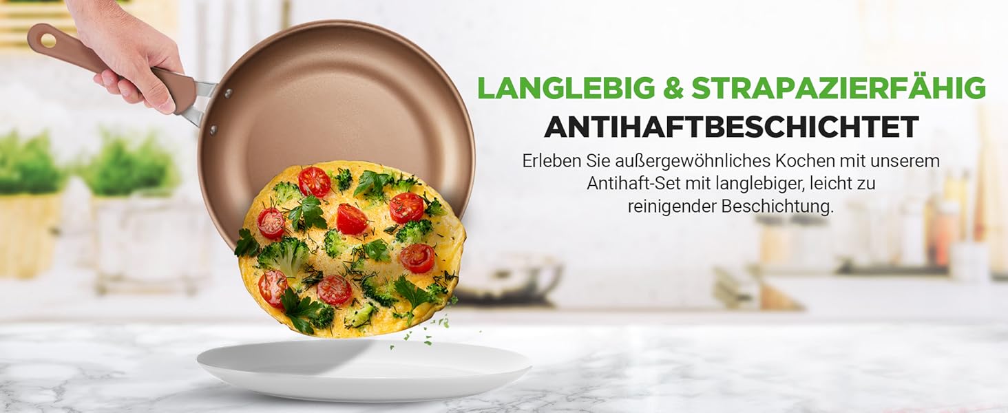 Набір посуду NutriChef для індукції та всіх типів плит, 14 предметів, антипригарне покриття без PFOA/PFOS, сталь та алюміній, золотий