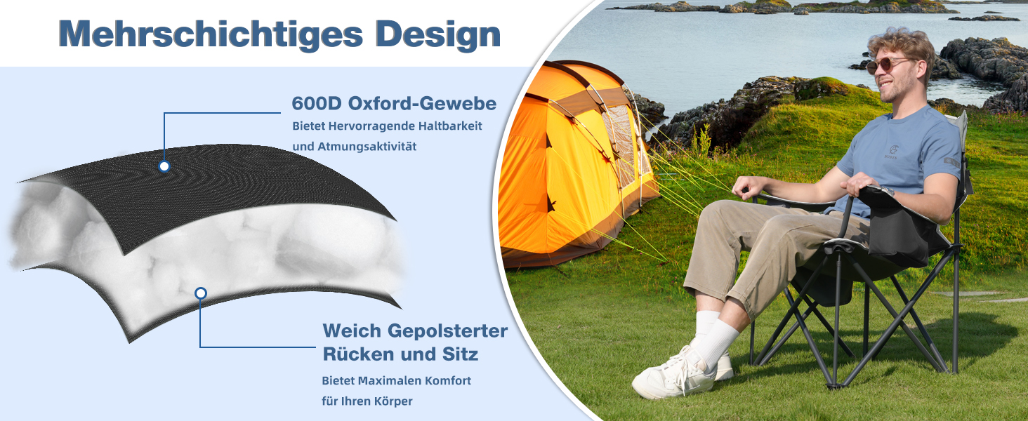 Кемпінговий стул складний RELAX FIELD 200KG з підстаканником та сумкою-холодильником, чорний