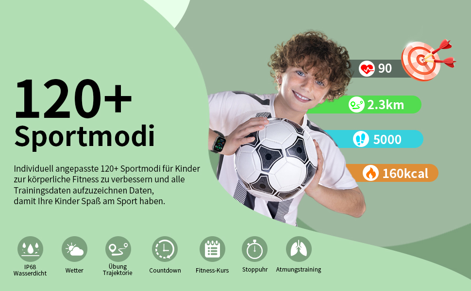 Дитячий розумний годинник Kinderuhr: фітнес-трекер з пульсометром, лічильником кроків, будильником, IP68, водонепроникний, для хлопчиків та дівчаток, рожевий