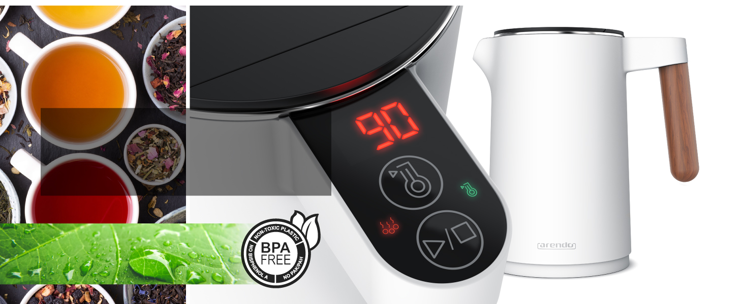 Набір Arendo: чайник з регулюванням температури та тостер на 4 тости з підігрівом - нержавіюча сталь, білий матовий