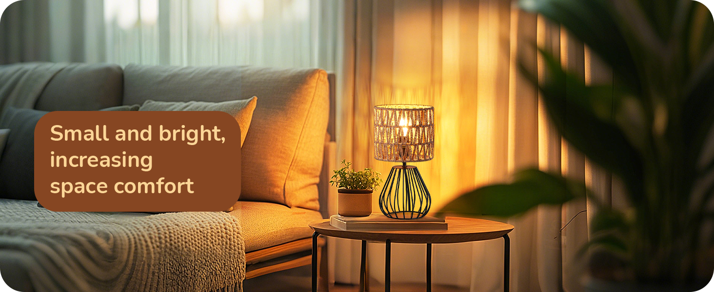 EDISHINE Настільна лампа, сучасний індустріальний дизайн, цоколь E14, вінтажний стиль, для спальні, вітальні, бежево-чорний колір (ротанг + чорний)