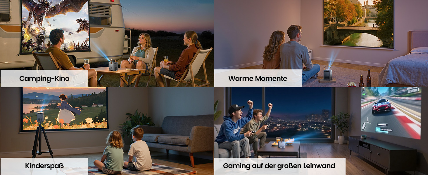 Mini проєктор Beamer 4K з WiFi 6, Dolby Audio та підтримкою Netflix | 1080P Full HD, інтегровані додатки, автоматичне фокусування, вертикальна корекція трапецеїдальних спотворень, короткофокусний, сріблясто-сірий