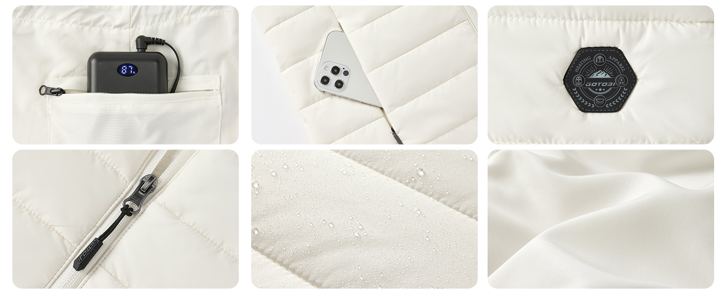 Тепла жилетка для жінок з акумулятором 16000mAh 7.4V - Жилетка з 9 зонами обігріву та 3 рівнями температури, обігрівальна жилетка, для роботи на вулиці, обігрівальна куртка біла S
