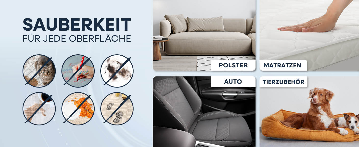 CLEANmaxx Професійний пароочисник для меблів та килимів Pro Steam | 3в1: очищувач для м'яких меблів, точковий очищувач, миючий пилосос | Видаляє плями з килимів, авто, диванів тощо. Чорний Pro Steam Touch, 2000W