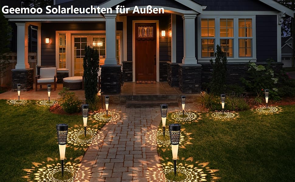 Outdoor Solar Path Lights - Set of 6 with Realistic Flame Effect