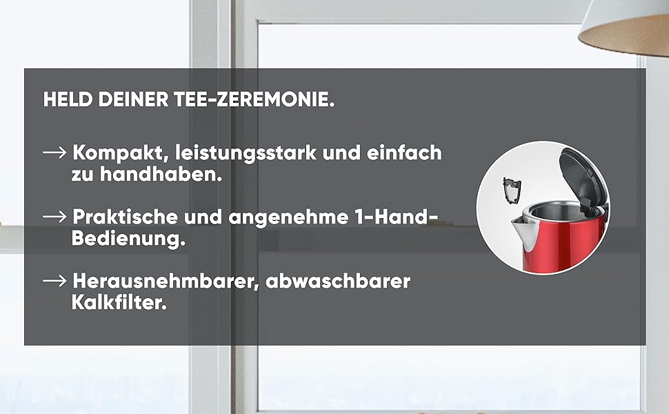 Електричний чайник Severin WK 3427, 1 л, червоний, з фільтром від накипу, нержавіюча сталь