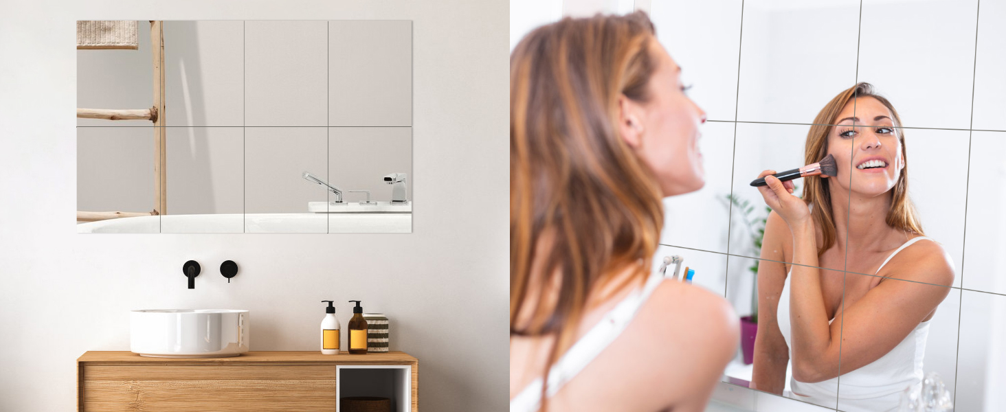 16 настінних дзеркал для плитки - Легка установка, без рамки, розміром 35,6 x 28 см, для спальні, вітальні, ванної кімнати та домашнього спортзалу