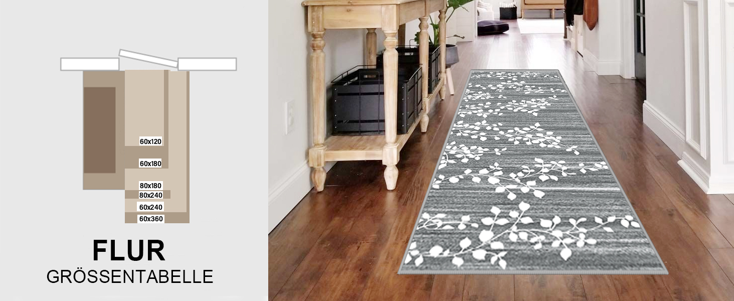 Килимок для підлоги, коридору, кухні - антиковзаючий, миючий, 60x90 см, сірий/блакитний