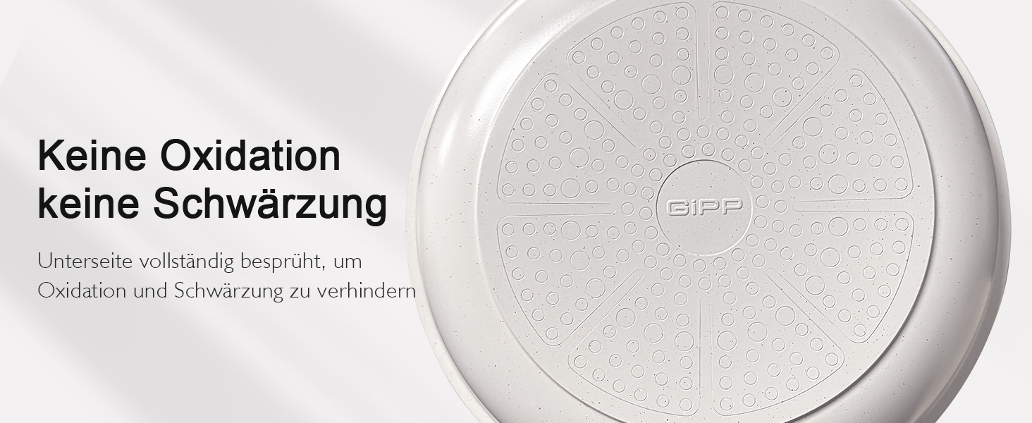 Набір посуду GiPP 17-ти частинний: каструлі, сковорідки з антипригарним покриттям, сковорідки 24+28 см, каструля 4.2 л, каструлі 16+18 см, сковорода для омлету з 4-ма отворами, лопатка та ложка, підходить для всіх типів плит (білий)