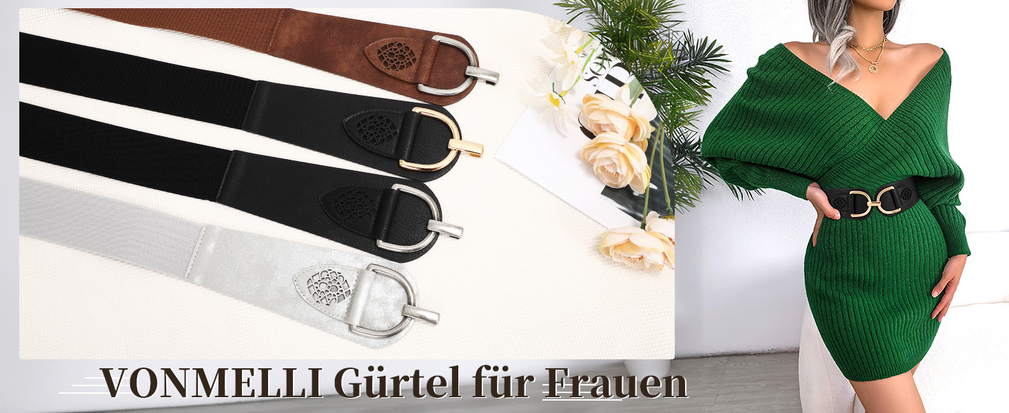 Жіночий ремінь VONMELLI Vintage з широкою талією та товстою пряжкою. Еластичний широкий ремінь для суконь та пальто (Срібло, XXL: обхват талії 119-150 см)