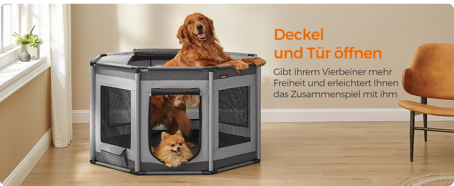 Клітка-вольєр для цуценят Feandrea Oxford, восьмикутна, XL, 112 x 112 x 76 см, з PVC-каркасом та дихаючою сіткою, з кишенею, сіро-сіра, PDC006G01 XL